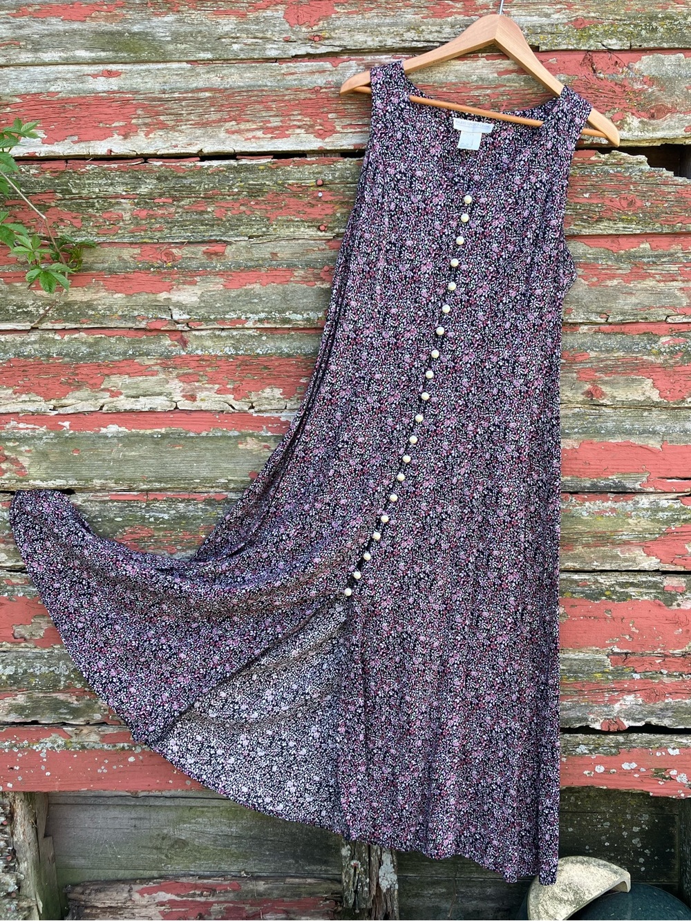 Paris Sport Club 90's Floral Button Front Maxi Dress Purple & Green Ditsy Floral